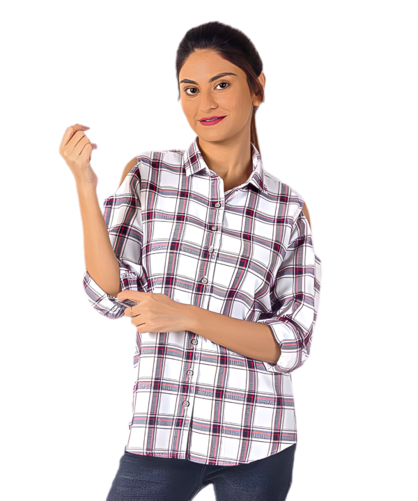 Womens Top Long Sleeves Check Shirt - Image 2