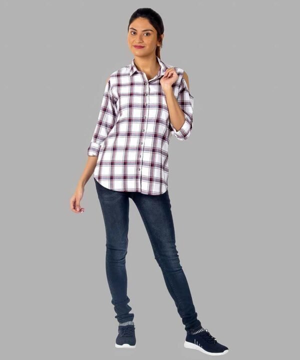 Womens Top Long Sleeves Check Shirt - Image 4