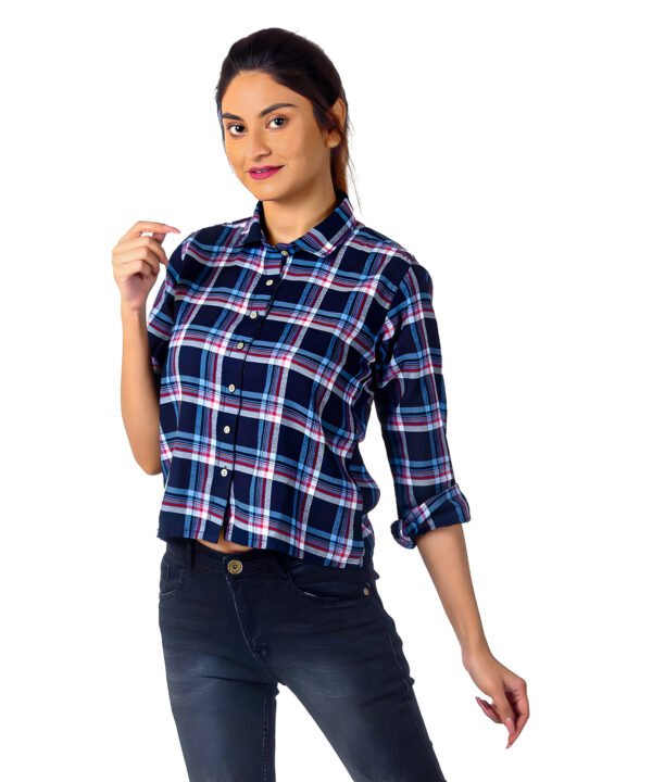 Womens Top Long Sleeves Check Shirt - Image 2