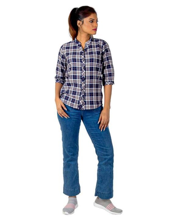 Womens Top Long Sleeves Check Shirt - Image 4