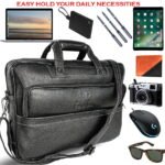 Genuine Leather 14 Ltrs Black Laptop Bag for Men with Padded Laptop Compartment | Everyday Crossbody Shoulder Office Messenger Bag_Black_Black - Image 5