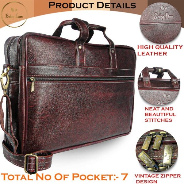 Leather Laptop Bag for Men Women, Premium Laptop Briefcase Fits Up to 15.6 Inch Notebook,Durable Portable Shoulder Messenger Crossbody Bag Carry On Case for Travel Business Office, Brown - Image 5