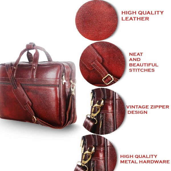 Leather Laptop Bag for Men Women, Premium Laptop Briefcase Fits Up to 15.6 Inch Notebook,Durable Portable Shoulder Messenger Crossbody Bag Carry On Case for Travel Business Office, Brown - Image 8