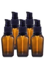 Empty Refillable Square Amber Glass Pump Bottle_20ml_Pack Of_5