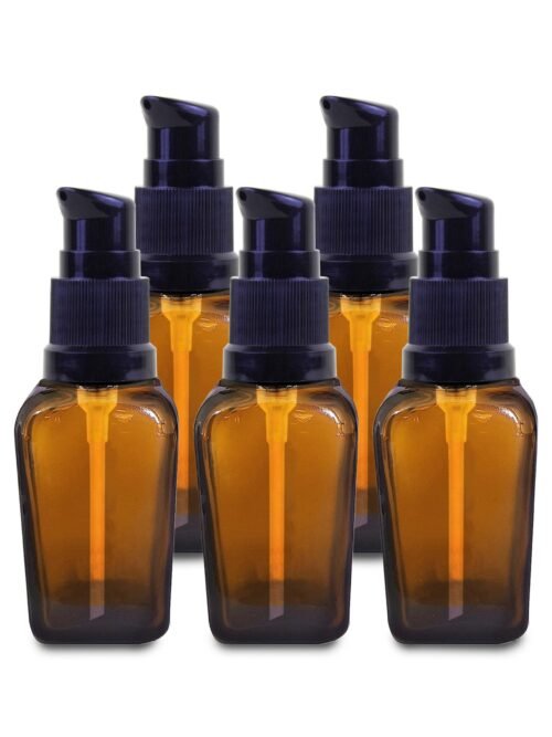 Empty Refillable Square Amber Glass Pump Bottle_20ml_Pack Of_5