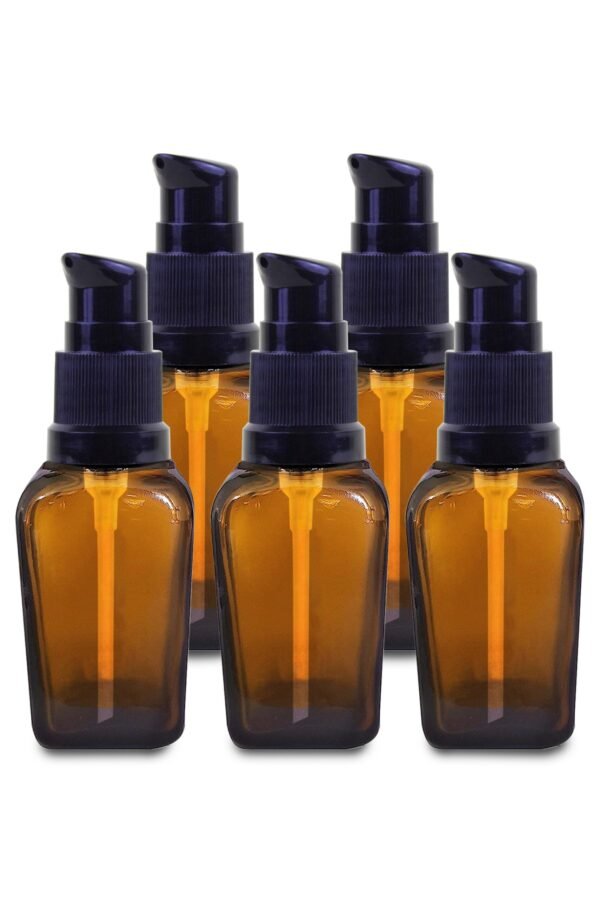 Empty Refillable Square Amber Glass Pump Bottle_20ml_Pack Of_5 - Image 1