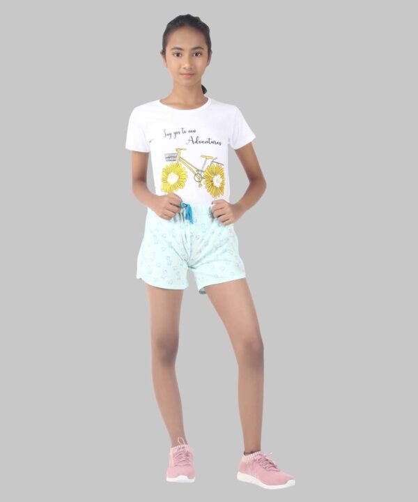 Girls Floral Print Hot Pant (Sky Blue) - Image 2