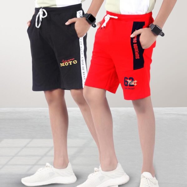 Pure Cotton Shorts For Boys, Kid Elastic Waist Shorts_ Pack Of 2 - Image 1