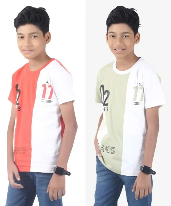 boys-t-shirt-red-and-green-option LEANDRO & REUBEN Boy's Half Sleeve Printed Cotton T-Shirt - Image 1