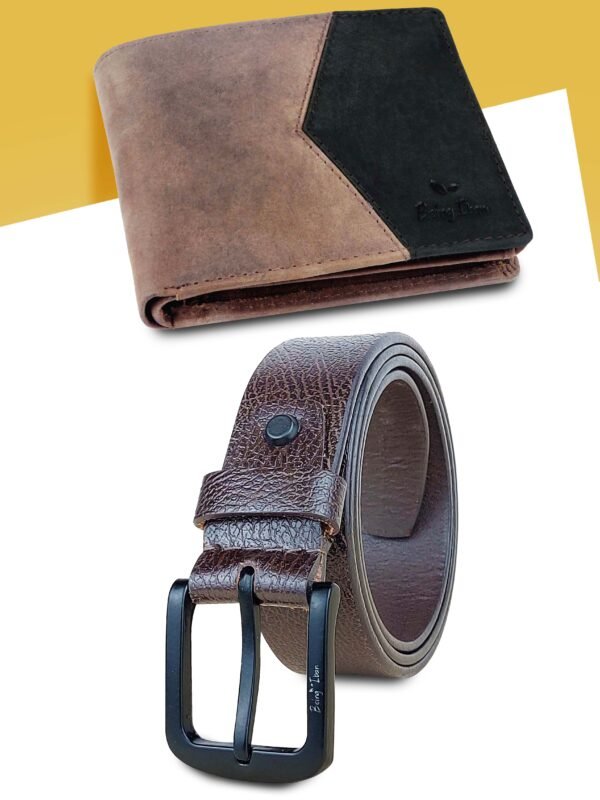 Mens Leather Wallet and Leather Belt Combo | Leather Wallet and Belt Combo Pack | Wallet and Belt Gift Set,Gift for Friend, Boyfriend,Husband,Father, Son etc - Image 1