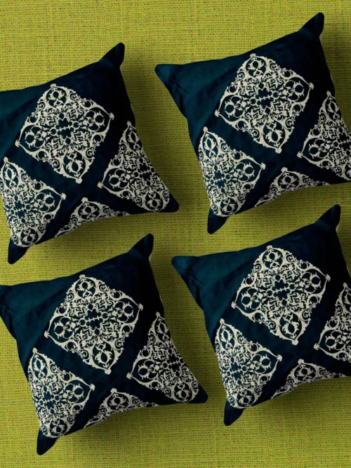 Jacquard Print Velvet Square Cushion Cover 16x16 inch_Set Of 4