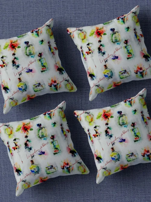 Perfume Bottle Print Cushion Cover 16x16 Inch_Set Of 4