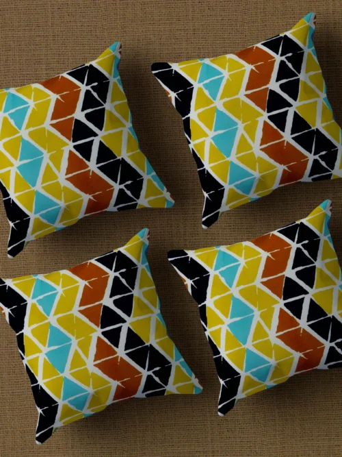 Colorful Geometric Triangle Rhombus Abstract Cushion Covers16x16 Inch_Set Of 4