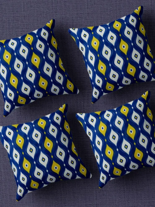 Geometrical Printed Eyes Graphic Cotton Cushion Covers16x16 Inch_Set Of 4