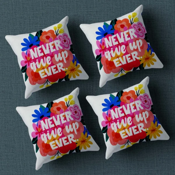 Multicolor Letter Printed Cotton Cushion Covers16x16 Inch_Set Of 4 - Image 1