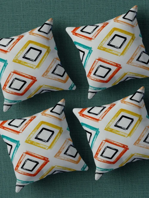 Multicolor Geometrical Printed Graphic Cotton Cushion Covers16x16 Inch_Set Of 4