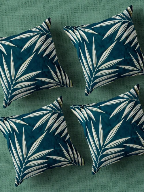 Tropical Leaf Printed Cushion/Pillow Covers _16 x 16 Inch _Set Of 4