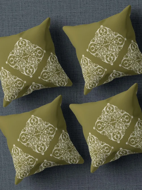 Jacquard Print Velvet Square Cushion Cover 16x16 inch_Set Of 4