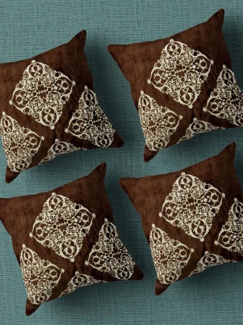 Jacquard Print Velvet Square Cushion Cover 16x16 inch_Set Of 4