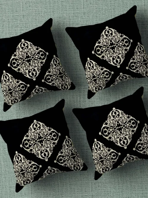 Jacquard Print Velvet Square Cushion Cover 16x16 inch_Set Of 4