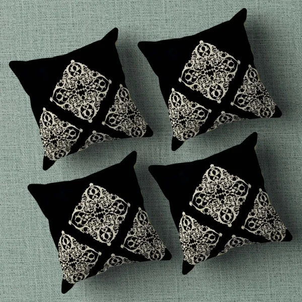 Jacquard Print Velvet Square Cushion Cover 16x16 inch_Set Of 4 - Image 1