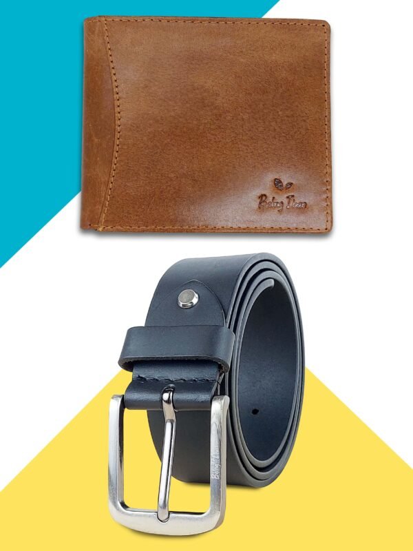 Mens Leather Wallet and Leather Belt Combo | Leather Wallet and Belt Combo Pack | Wallet and Belt Gift Set,Gift for Friend, Boyfriend,Husband,Father, Son etc - Image 1