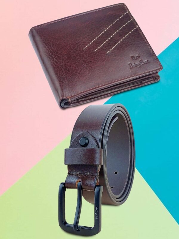 Mens Leather Wallet and Leather Belt Combo | Leather Wallet and Belt Combo Pack | Wallet and Belt Gift Set,Gift for Friend, Boyfriend,Husband,Father, Son etc - Image 1