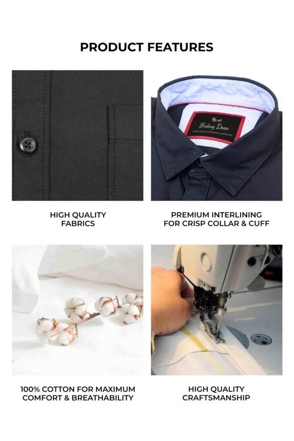 Mens Full Sleeve Casual Shirts | Stylish Black Shirts |Formal Shirts|Solid Black Shirt For Men - Image 3