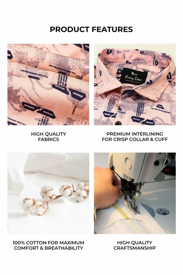 Men's Floral Print Shirt for Casual Wear|Shirt for Everyday Wear|Light Pink Printed Casual Shirt - Image 6