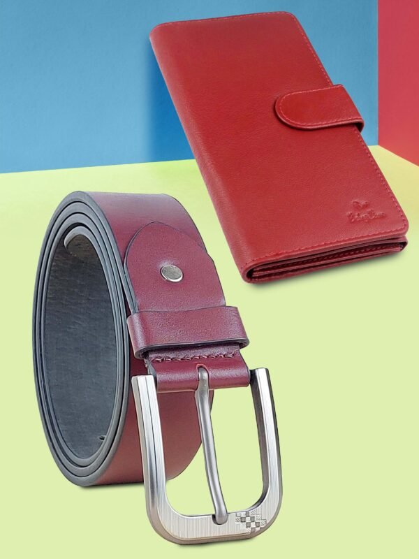 Genuine Leather Handbag & Belt Combo Gift Set For Women |RFID Leather Purse and Casual Jeans Belt Combo Gift For Girlfriend | Leather Clutch and Belt Gift Hamper for Women - Image 1