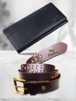 Genuine Leather Handbag & Belt Combo Gift Set For Women |RFID Leather Purse and Casual Jeans Belt Combo Gift For Girlfriend | Leather Clutch and Belt Gift Hamper for Women_Black