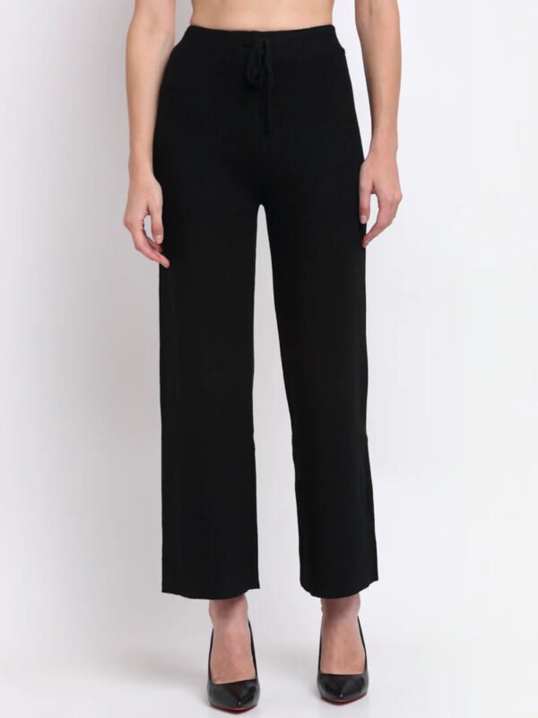 Women Black Straight Fit Cropped Length Lower Palazzo - Image 1