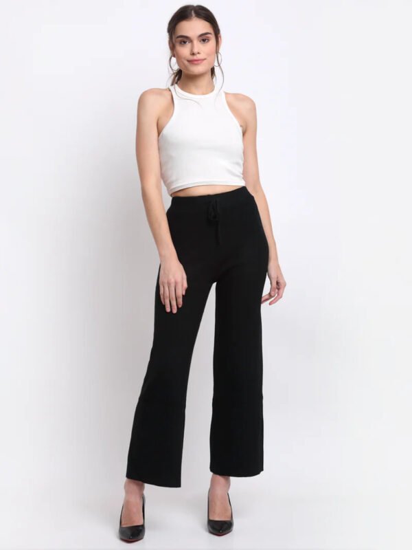 Women Black Straight Fit Cropped Length Lower Palazzo - Image 2
