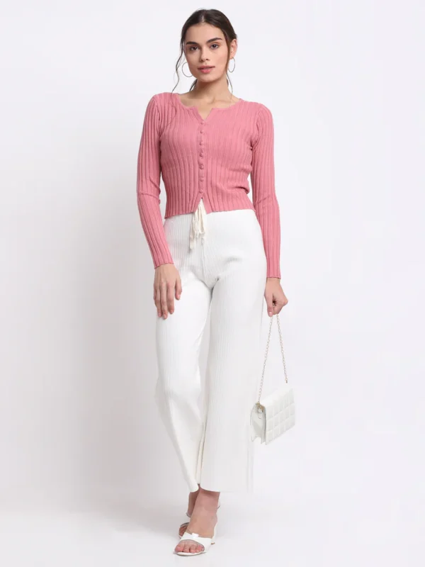 Women Off White KNIT Solid Lower Palazzo - Image 3