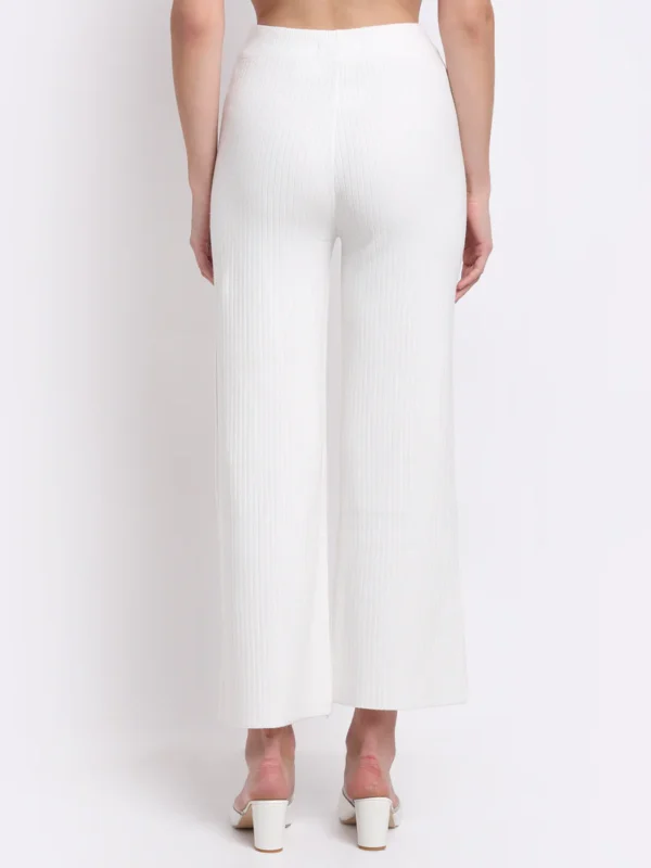 Women Off White KNIT Solid Lower Palazzo - Image 2
