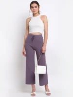 Women Purple KNIT Solid Lower Palazzo - Image 2