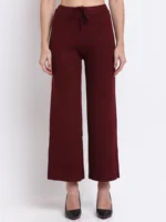 Women Maroon Flared-Fit Palazzo Pants With Pockets