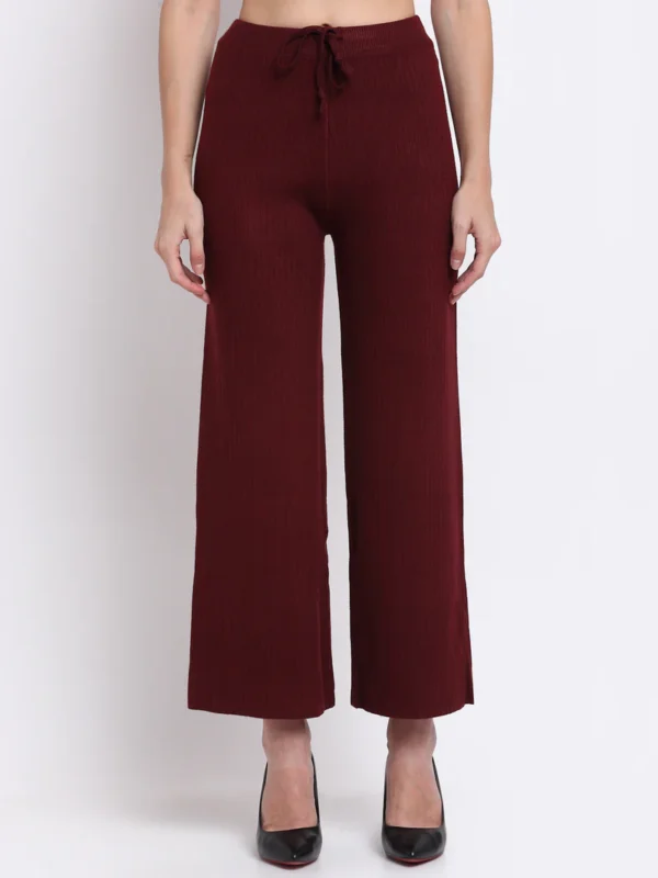 Women Maroon Flared-Fit Palazzo Pants With Pockets - Image 1