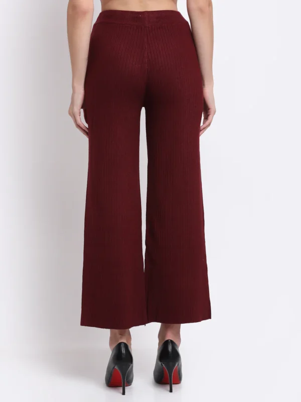 Women Maroon Flared-Fit Palazzo Pants With Pockets - Image 2
