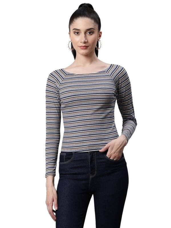 Women Blue Embroidered Cropped Blouse Top - Image 1