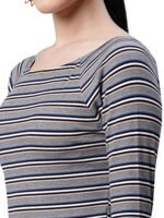 Women Blue Embroidered Cropped Blouse Top - Image 6