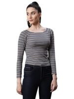 Women Blue Embroidered Cropped Blouse Top - Image 4