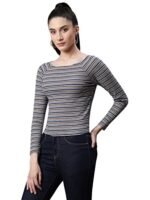 Women Blue Embroidered Cropped Blouse Top - Image 3