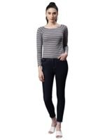 Women Blue Embroidered Cropped Blouse Top - Image 5