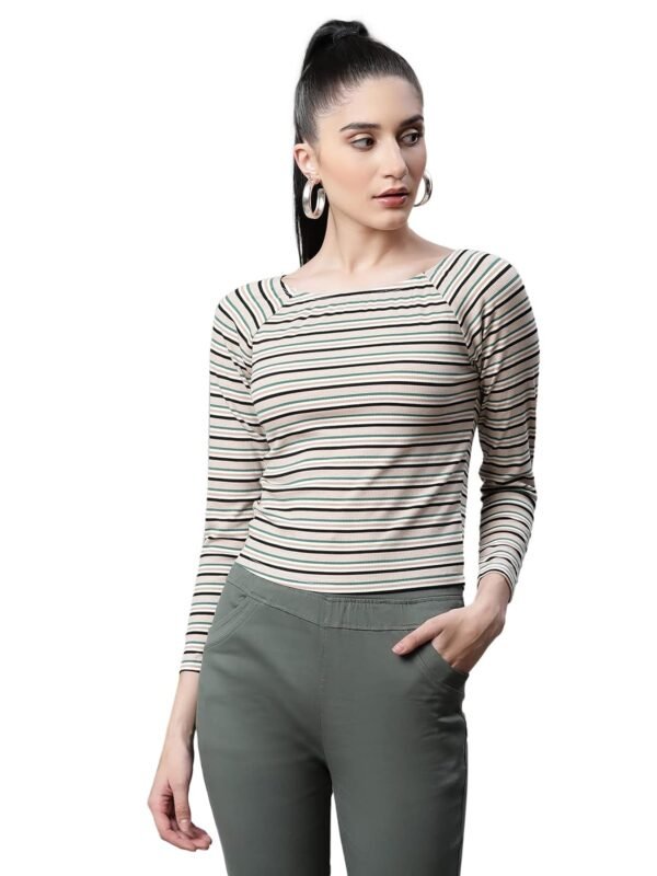 Women Beige Embroidered Cropped Blouse Top - Image 1