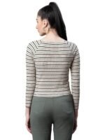 Women Beige Embroidered Cropped Blouse Top - Image 6