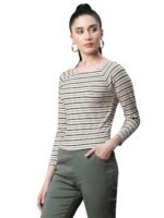 Women Beige Embroidered Cropped Blouse Top - Image 5