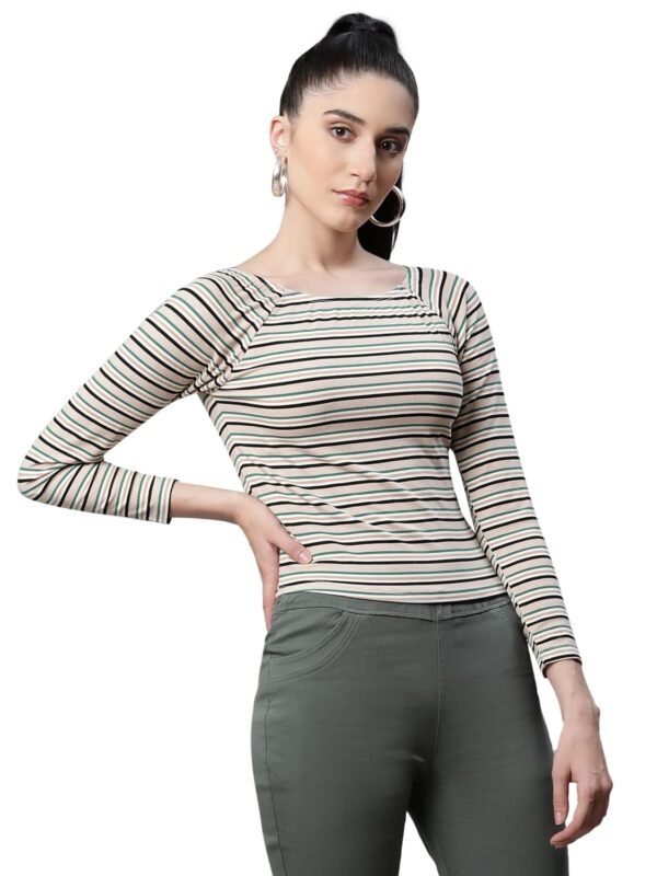 Women Beige Embroidered Cropped Blouse Top - Image 4