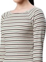 Women Beige Embroidered Cropped Blouse Top - Image 2