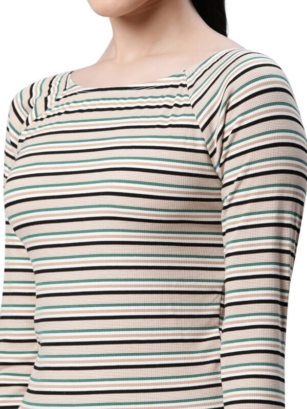 Women Beige Embroidered Cropped Blouse Top - Image 2